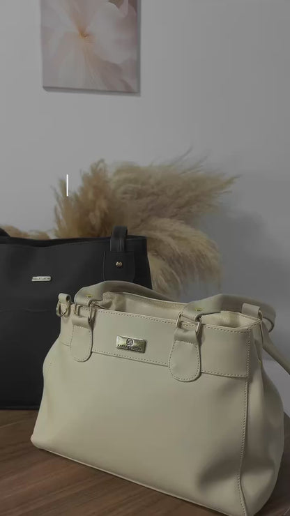 Bolso Cartera con Cosmetiquera - Negro y Beige (Gema)