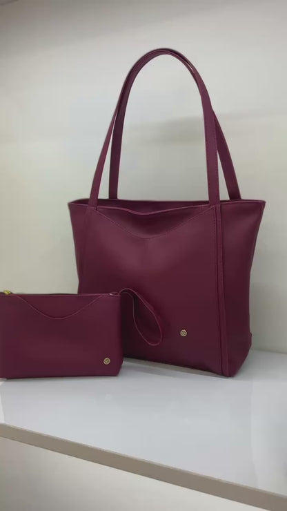 Bolso Cartera Tote Grande con cosmetiquera - Vinotinto, Negro y Beige (Vero)