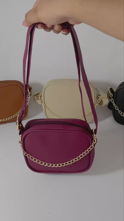 Bolso Bandolera Manos Libres Pequeño - Borgoña, Miel, Beige y Negro (Sade)