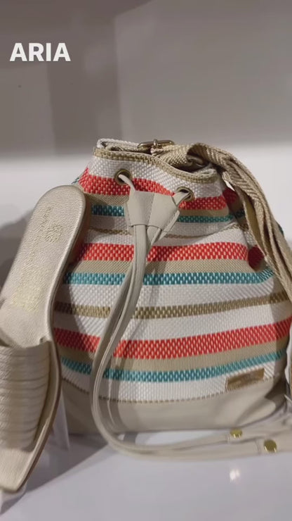 Bucket Bag Bandolera Manos Libres - Miel, Negro, Beige, Azul y Vino (Aria)