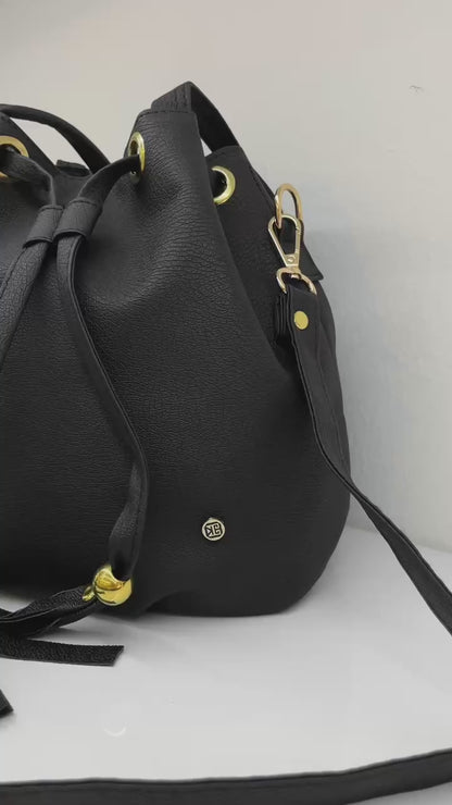 Bolso Doble Asa con Strap Removible Bucket Bag - Beige y Negro (Iris)