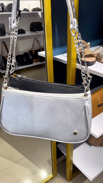 Bolso de Hombro Romy Plateado y Negro